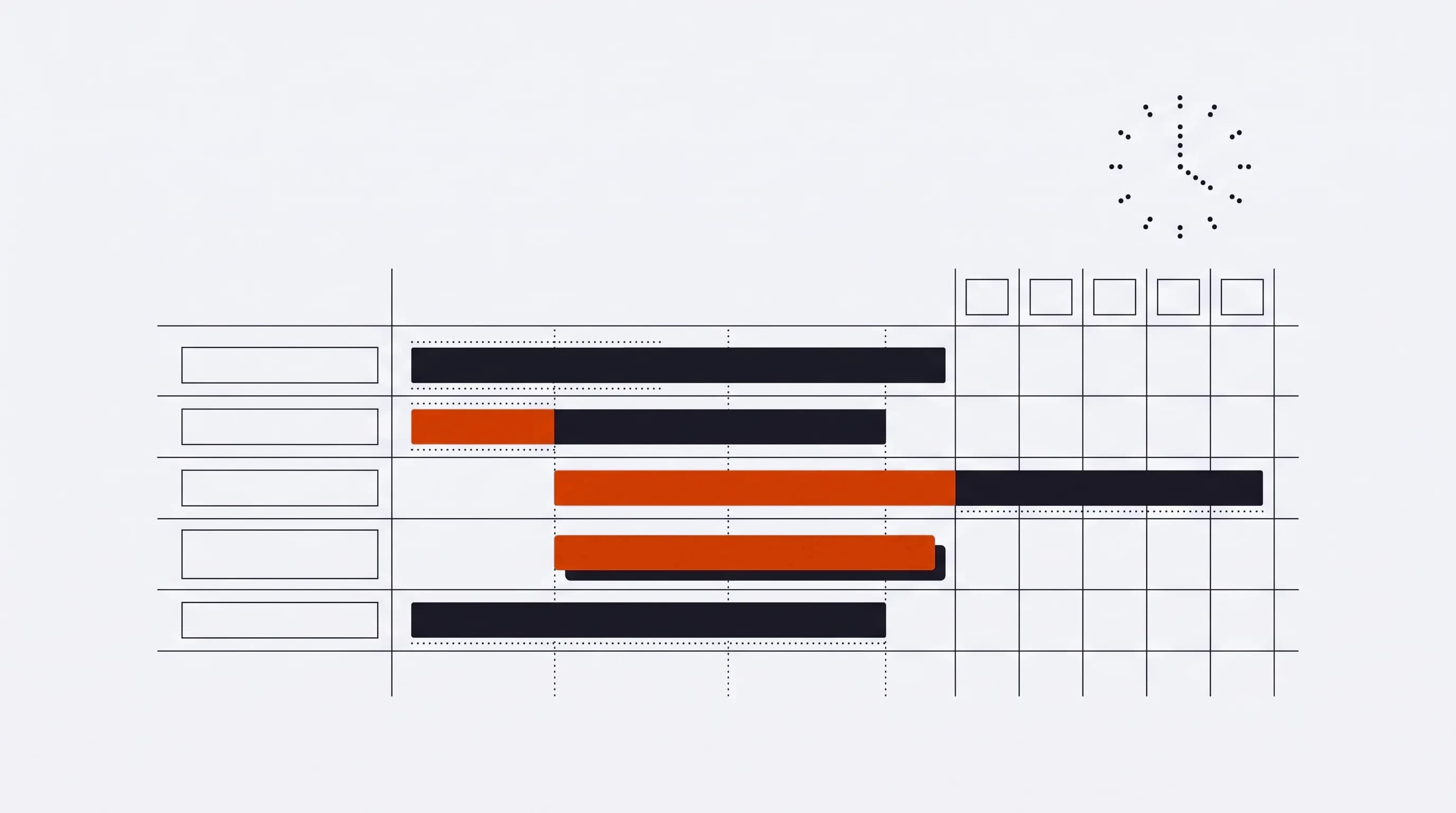 Abstracte weergave van de urenregistratie-tool: tijdbalken per klant en project